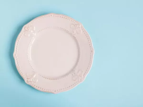 A single dish, ready to be packed with paper padding.