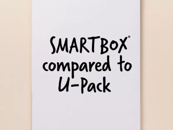 notebook sitting on a table with writing that says “SMARTBOX compared to U-Pack”