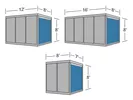 Illustration of three different moving containers: The 12-foot PODS® container, the 16-foot PODS® container and the 8-foot PODS® container.